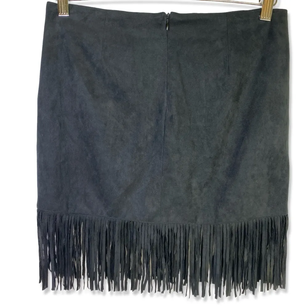 ⭐️STREETWEAR SOCIETY Black Suede Fringe Mini Skirt - Image 2