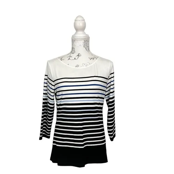 White House Black Market Size S Stripe‎ Boatneck 3/4 Sleeve Tee - Image 2