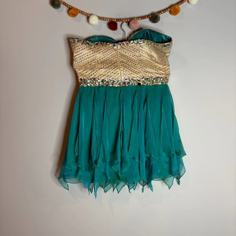 Sherry Hill strapless embellished formal dress Style 1928 in Teal - Image 3