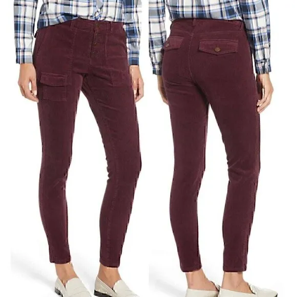 NEW NWOT CASLON NORDSTROM Corduroy Utility Pants Burgundy Maroon Red PETITE 27P - Image 2