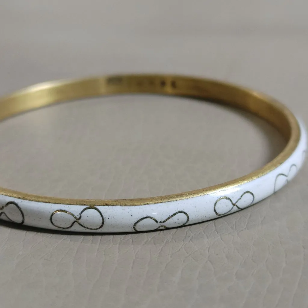 Robert Kuo Infinity Thin Cloisonné Bangle Bracelet Vintage White Gold Bow Motif Size 8 - Image 3