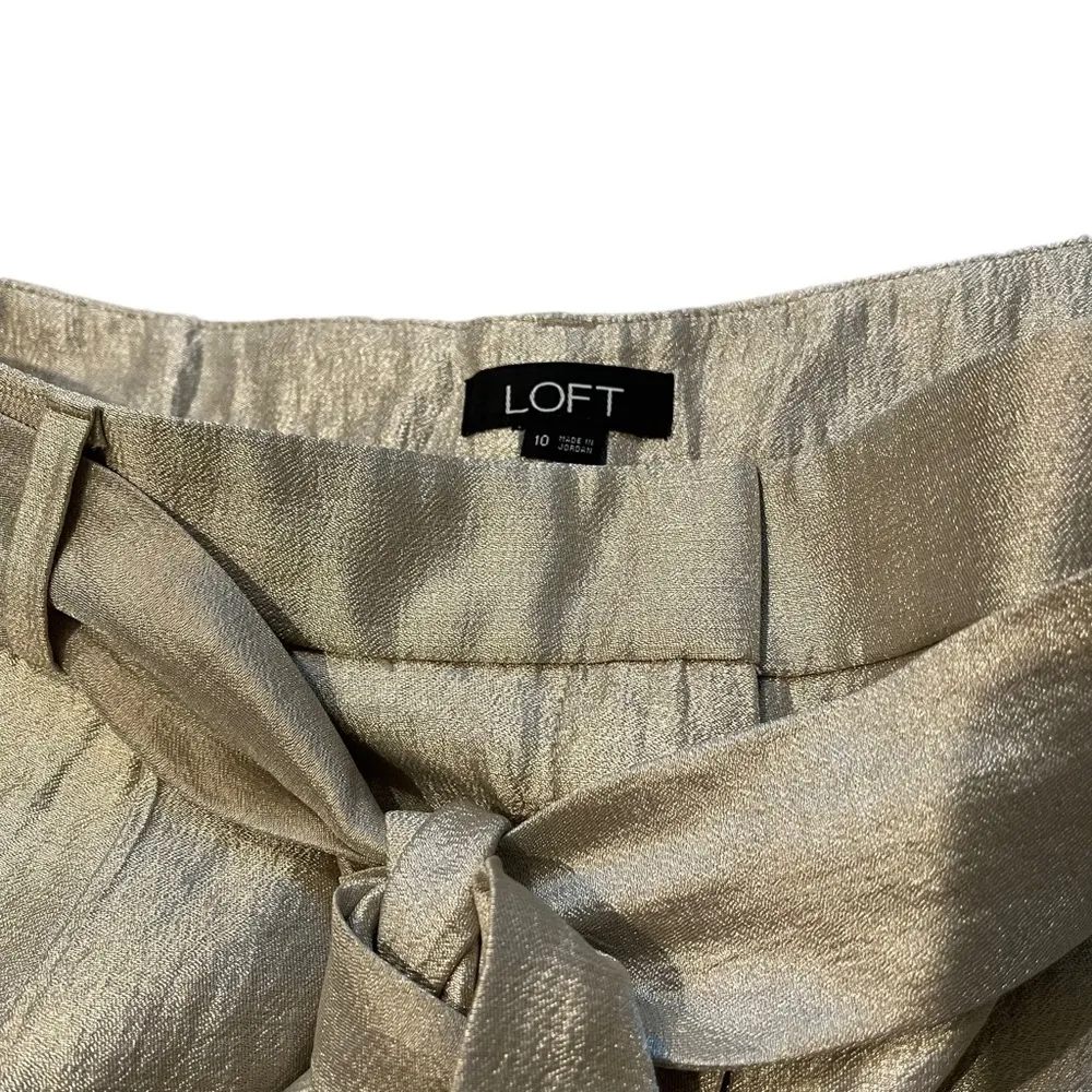 LOFT Champagne Shimmer Pleated Tie Waist Shorts - Image 10