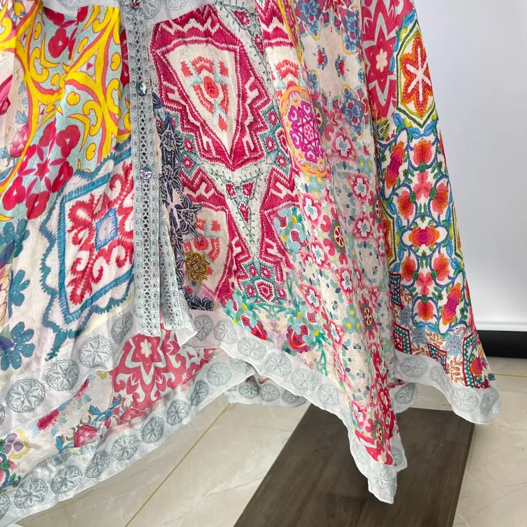 $458 NWOT Johnny Was Embroidered Irregular Asymmetry Floral Midi Shirt Dress S - Image 5