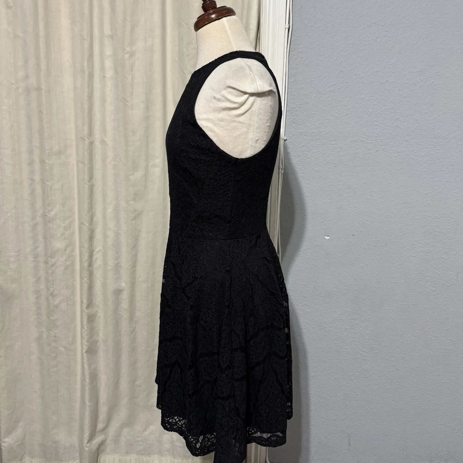 New Mossimo Little Black Lace Halter Fit & Flare Gothic Fairy Mini Dress Size S - Image 7