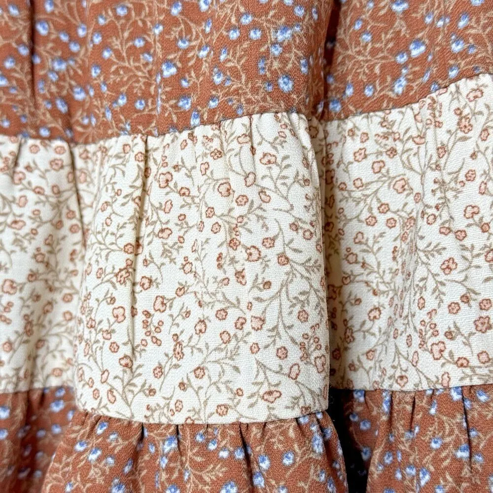 Paper Crane women Ditsy Floral Tiered Ruffle Peplum Babydoll  Boho Blouse S - Image 4