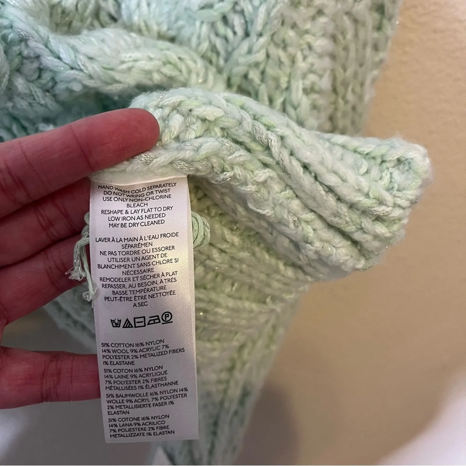 NWT Anthropologie Fisherman Knit Sweater Turtleneck Chunky Mint Womens Size XXS - Image 10