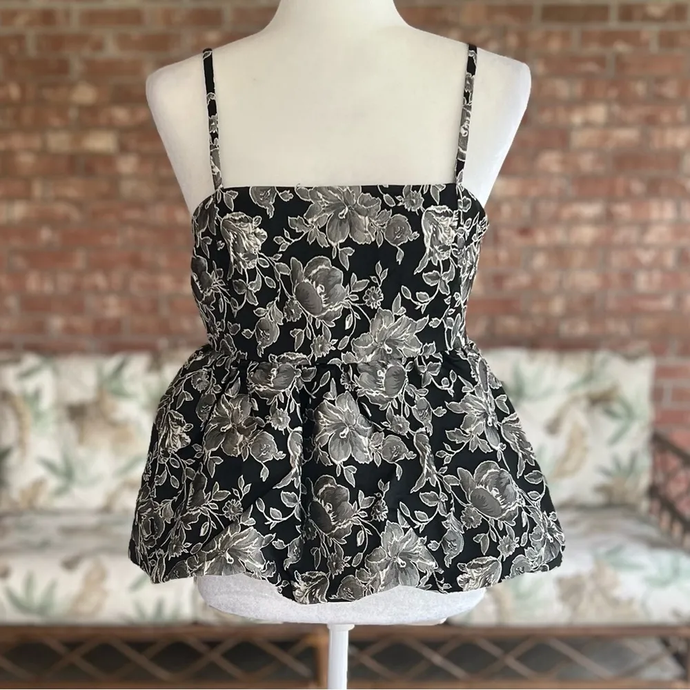 NWT Steve Madden Bodi Top Brocade Bubble Peplum M Black Grey Cocktail Party Glam - Image 4