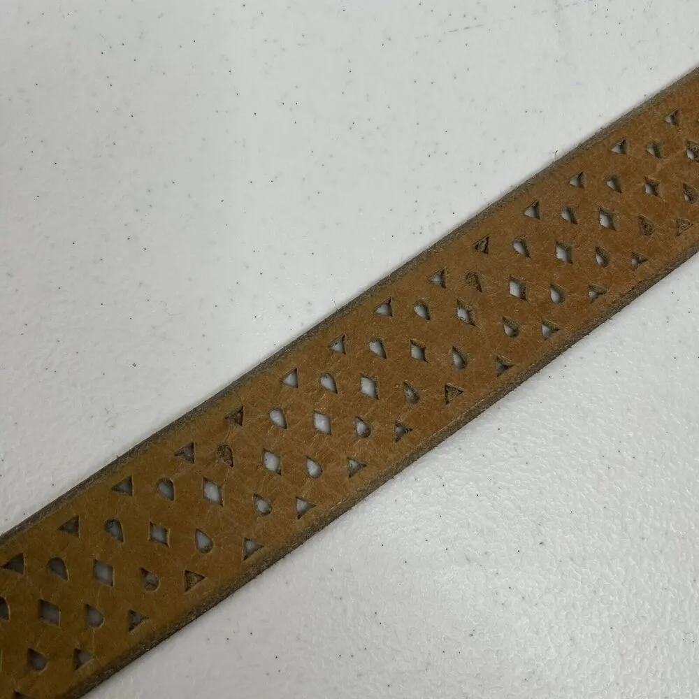 Calvin Klein Size L Belt Leather Beige Perforated Silver Tone Buckle Vtg Women’s - Image 8