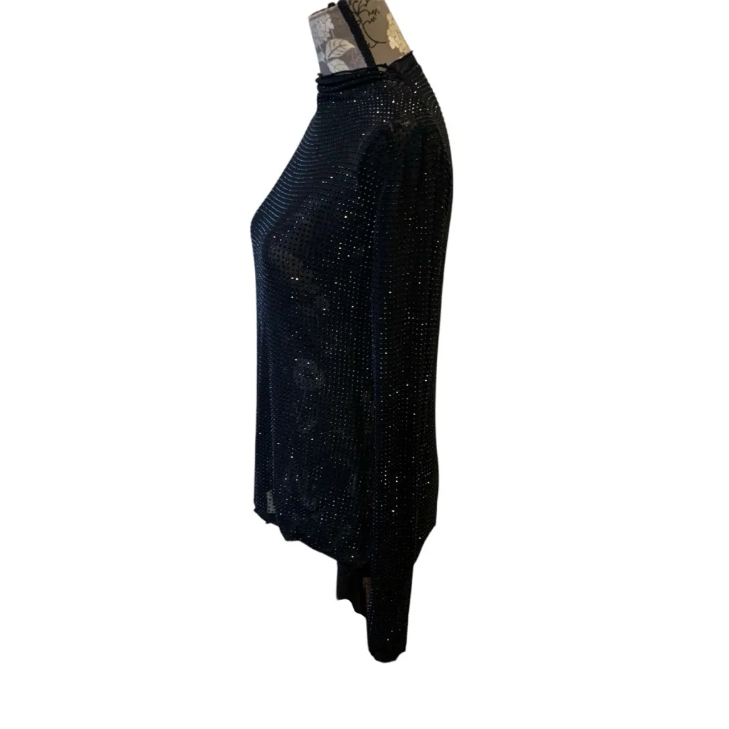 FREE PEOPLE Black Dance All Night Sheer Rhinestone Top size XL - Image 7