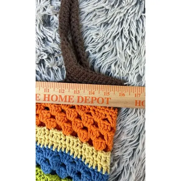 Y2K Rainbow Stripe Crochet Purse Handbag‎ Shoulder Bag Boho Festival - Image 5
