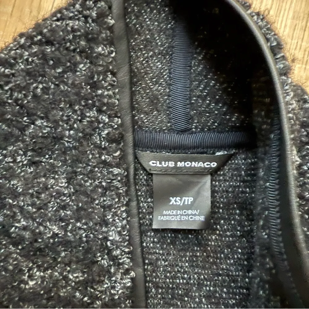 Club Monaco Black Cardigan Sweater with Leather Trim - Image 5