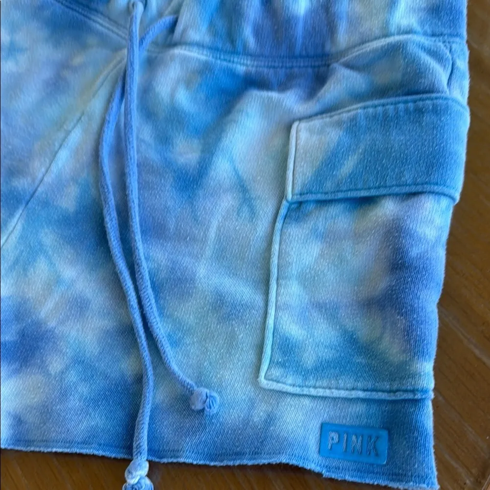 PINK Victoria's Secret Women's Blue Tie-Dye Shorts Size Medium - Image 2