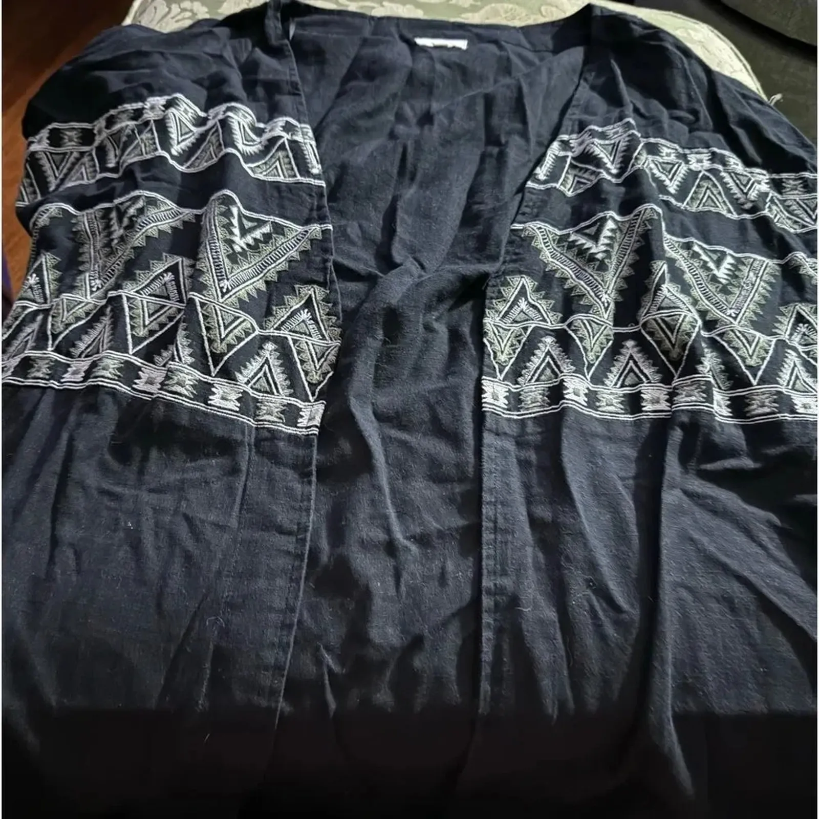 WORLD MARKET Black Embroidered Lace Fringe Open Front Kimono Free Size MSRP $110 Black - Image 7