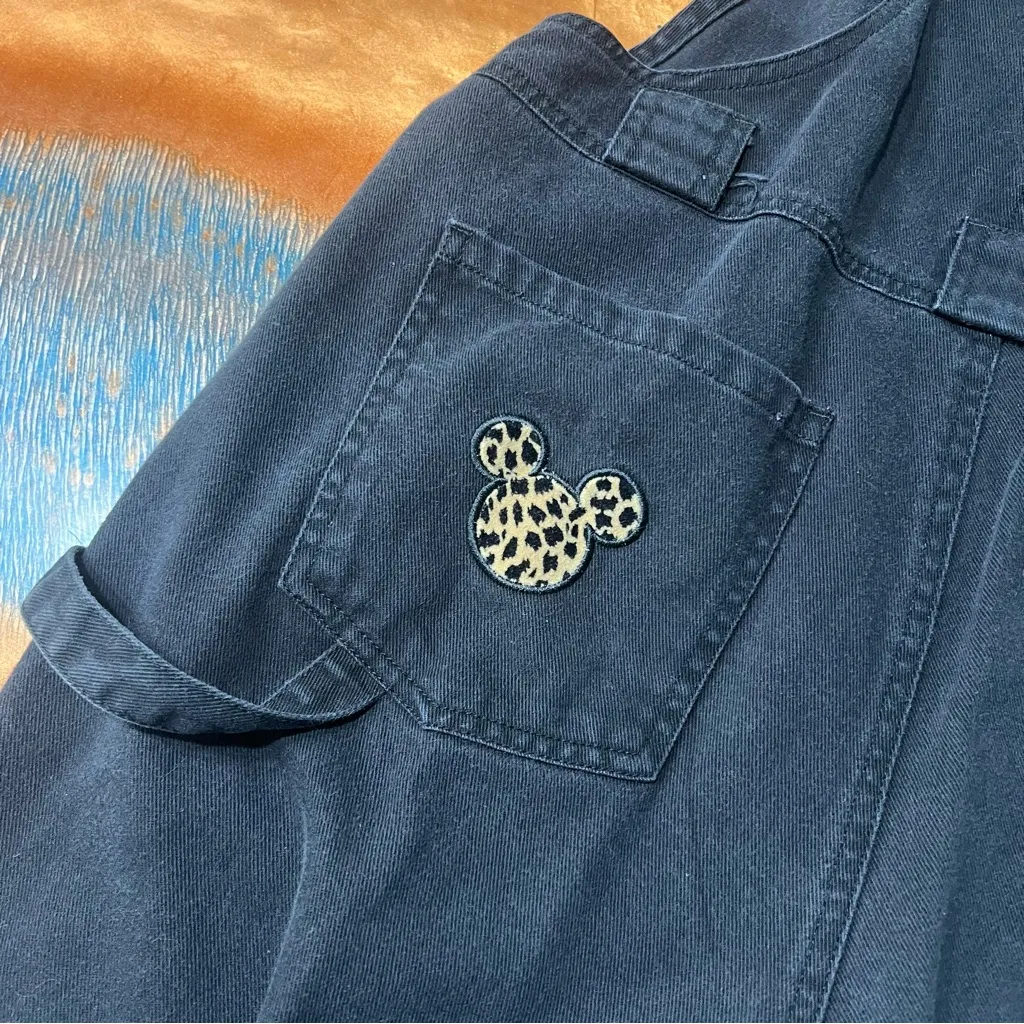 Vintage Disney Catalog Black Denim Overalls Mickey animal print size medium - Image 9