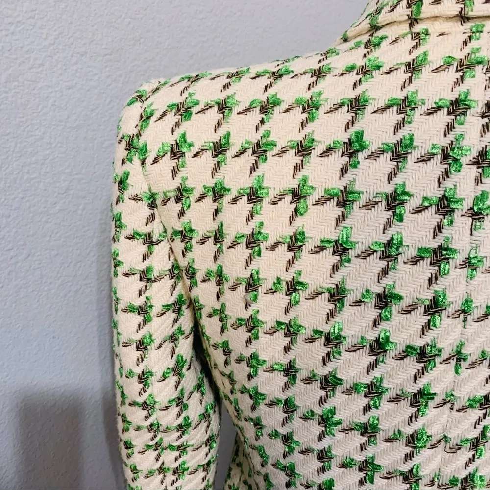 Zara Woman Textured Double-breasted Blazer Flap Pockets Jacket Ecru Green Size S - Image 12