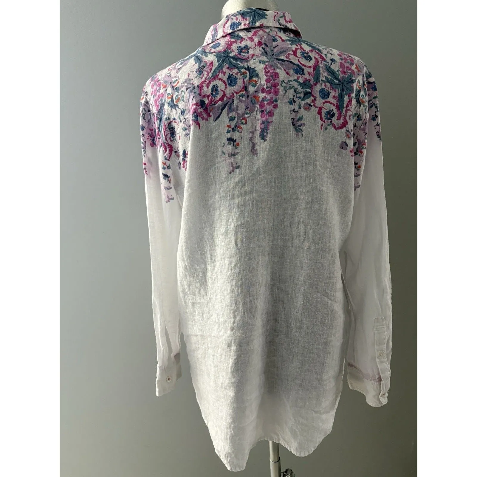 Joules Linen Shirt 8 White Floral Jeanne Print Lightweight Beach Lagenlook - Image 4