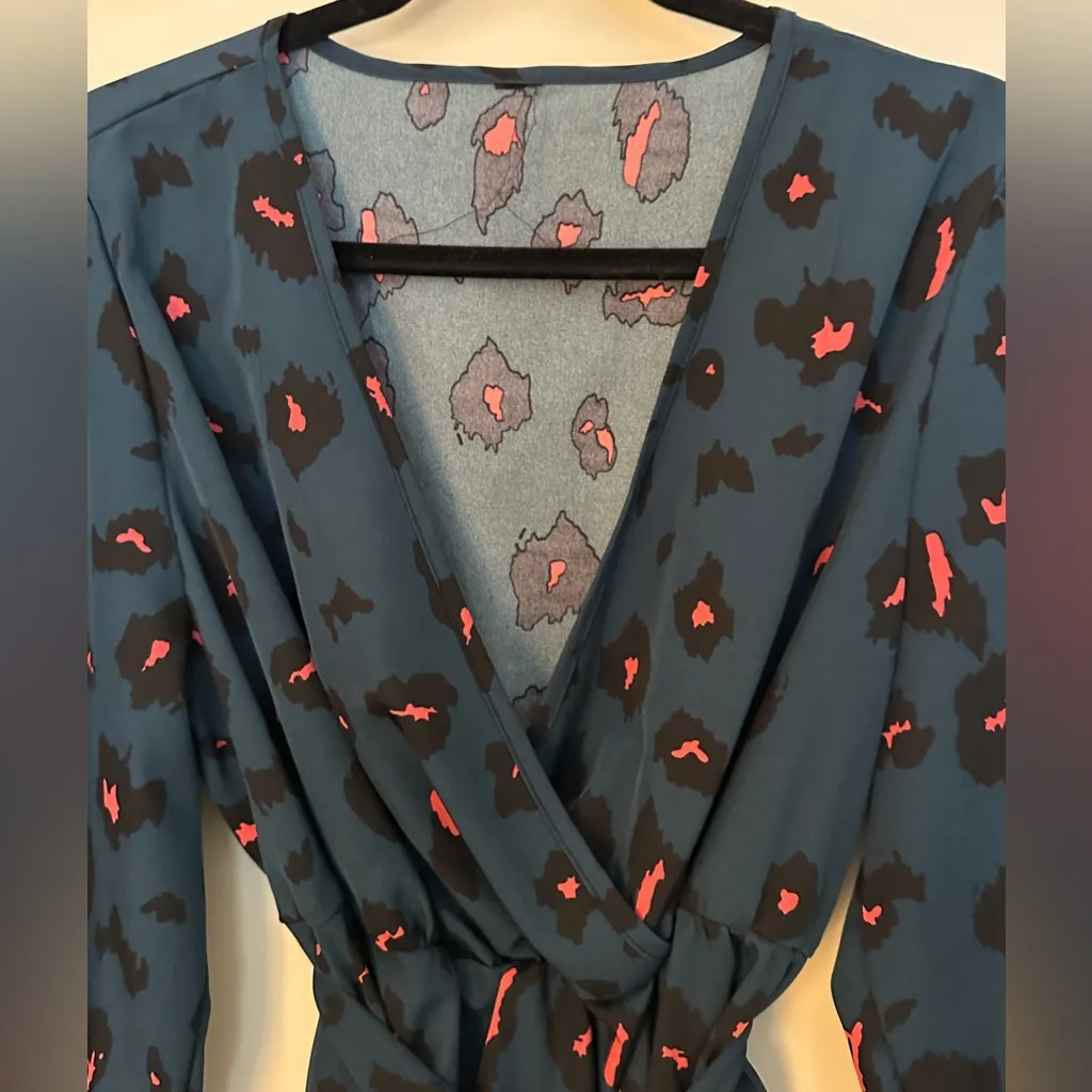 Blue Leapord Print Wrap Tunic Long Women’s Top - Image 3