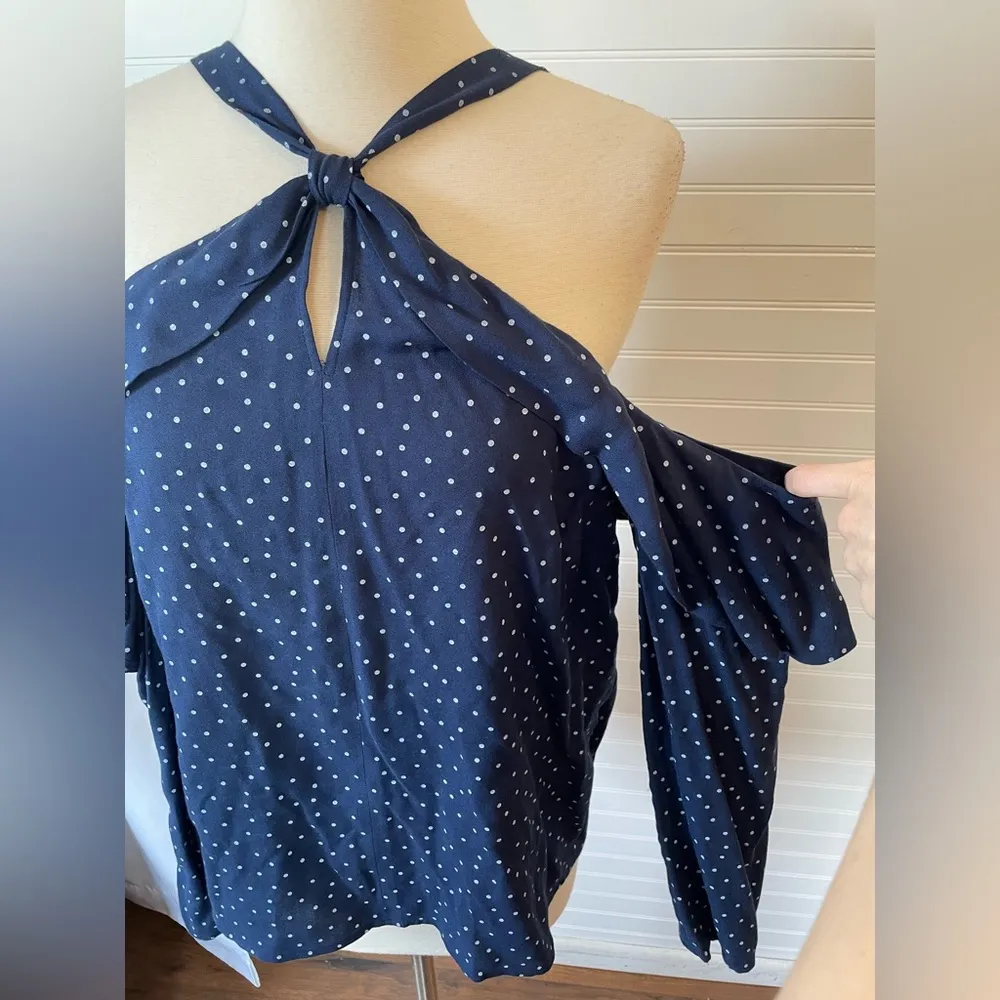 WAYF Navy Polka Dot Cold Shoulder Blouse - Image 6