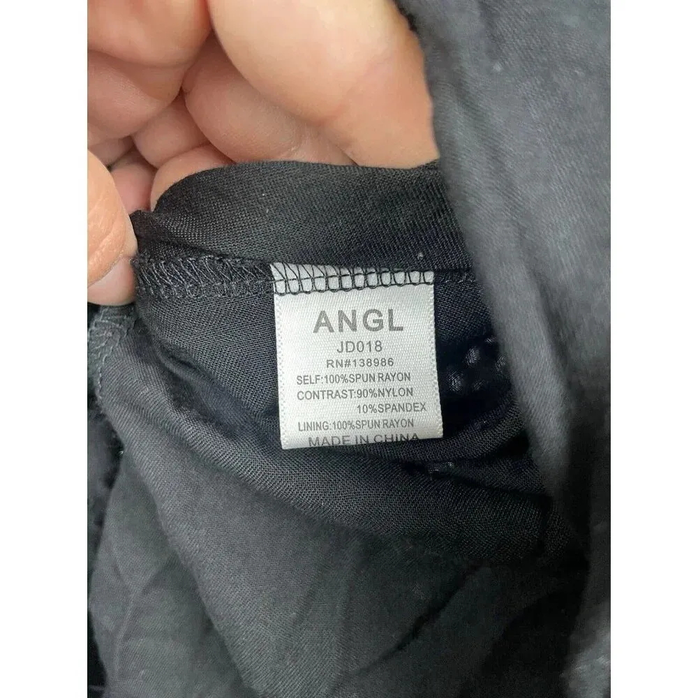 Angl Black Lace Peekaboo Eyelet Sleeveless A-Line Mini Club‎ Party Dress Size S - Image 5