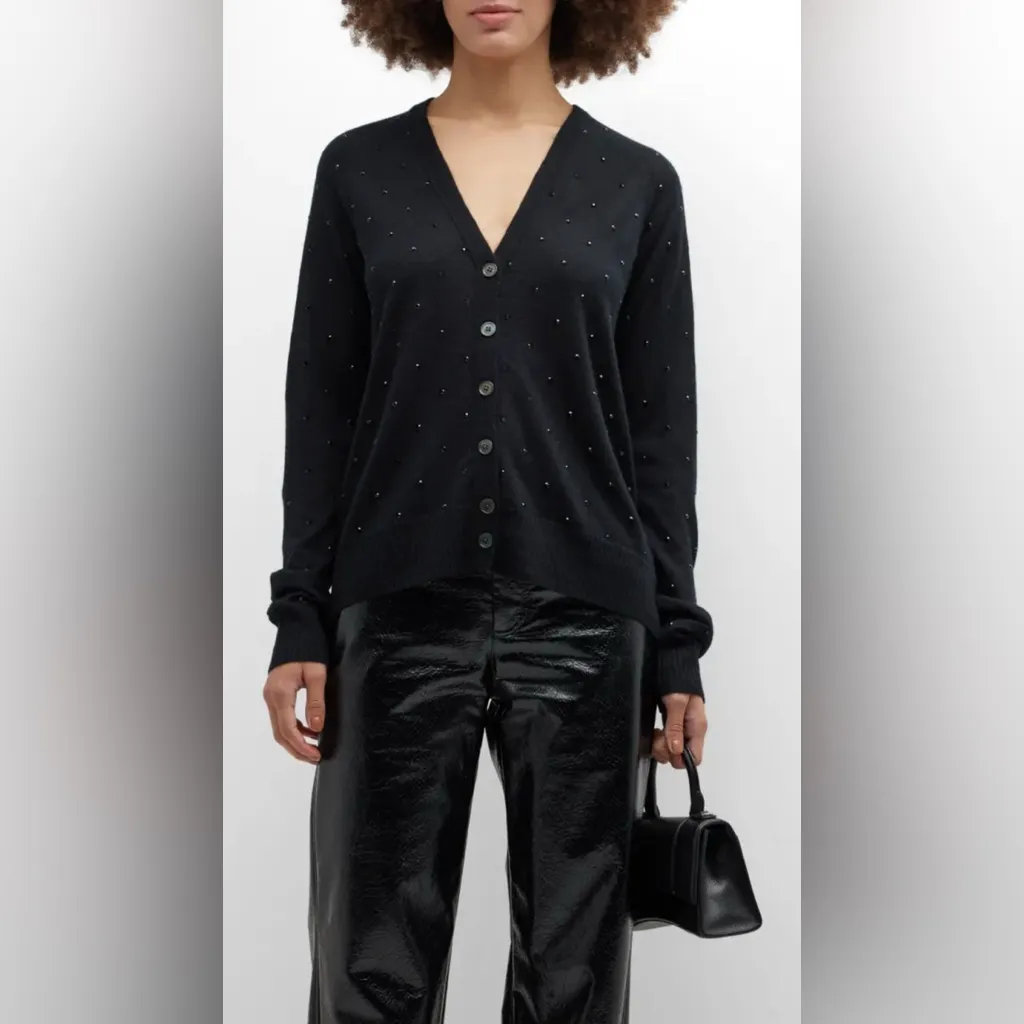 Zadig & Voltaire Jim Cashmere Crystal Studded Cardigan Black Size Large *READ* - Image 5