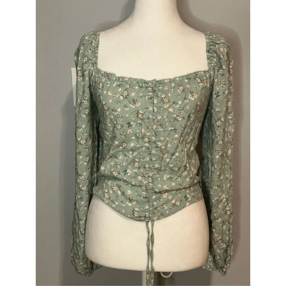 🆕 Liv & Lottie printed chalice long sleeve top with ruched front Juniors size L Green Size L - Image 2