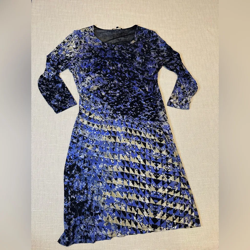 Nic & Zoe Geometric Abstract Pattern Twist Dress Size MED Blue Black - Image 4