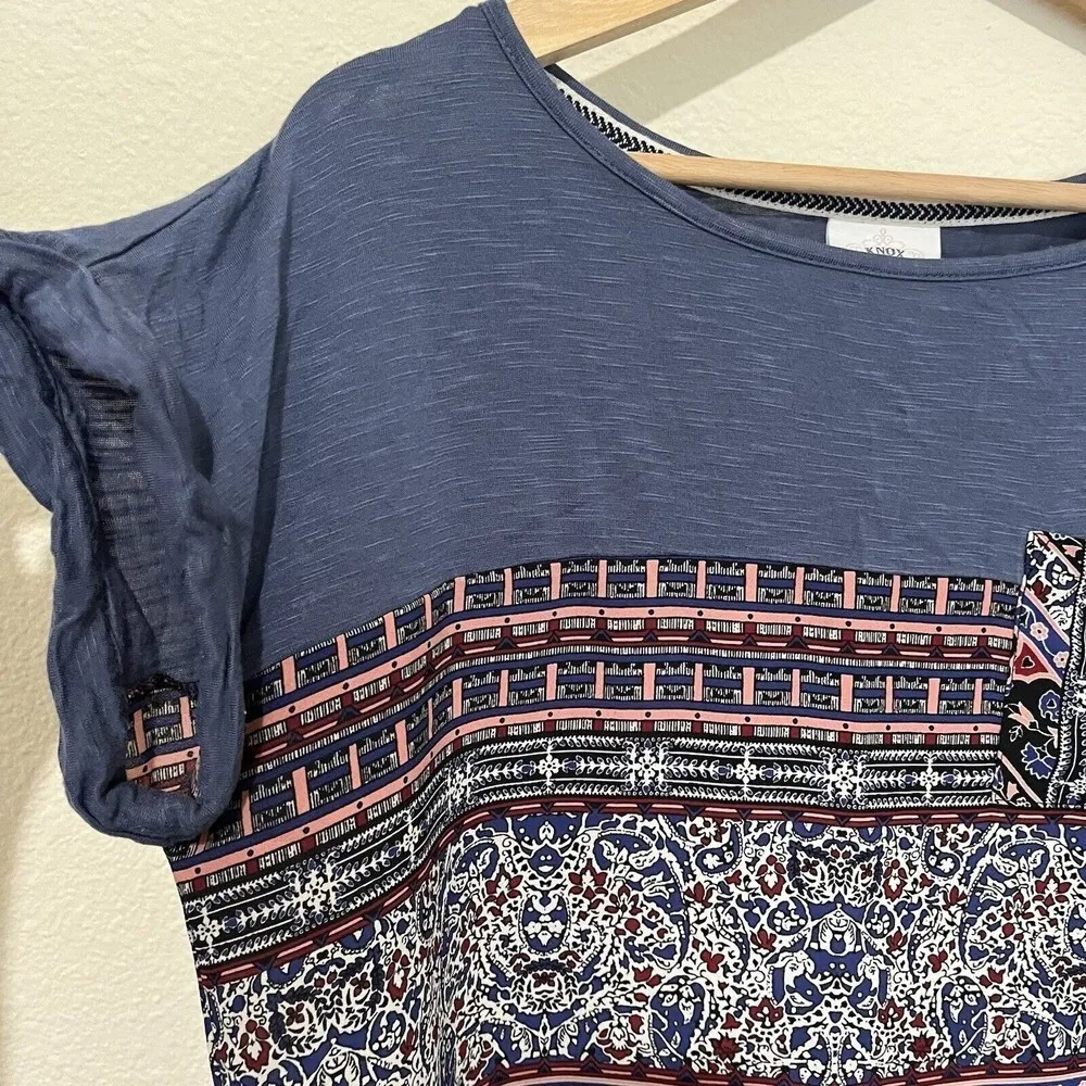 Knox Rose Printed Mixed Media Top Size S ‎Small Pocket Multicolor Western Boho - Image 5