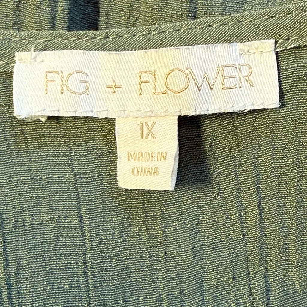 Fig and Flower Olive Lace Accent Boho Ruffled Blouse Green Size 1X - Image 2