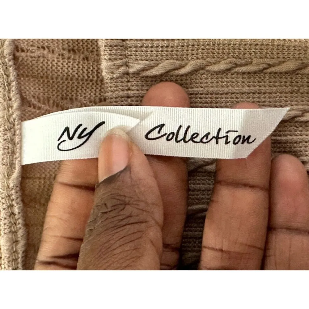 NY Collection Tan Slouchy Waffle Knit  Sweater  Neutral Relaxed Fit Cozy Office - Image 7