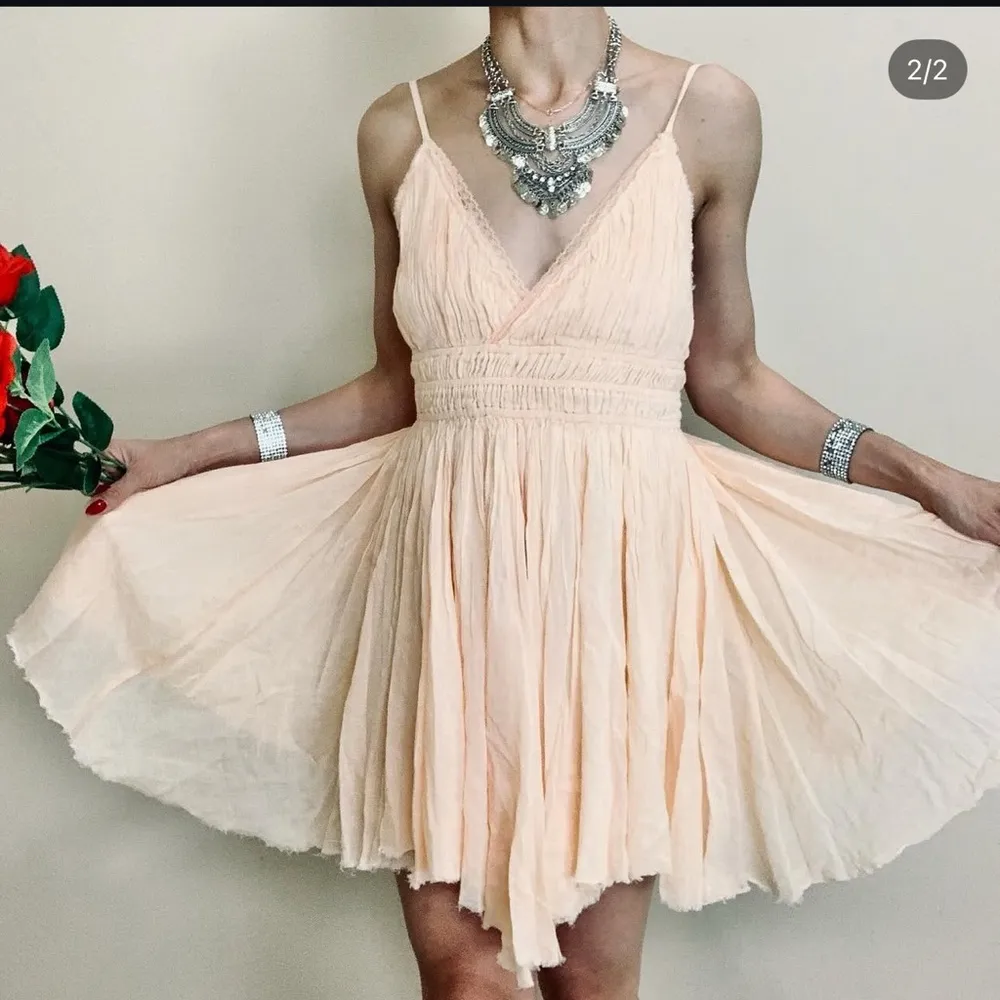 NWOT Free People Peach Delia Slip Sun Dress Spaghetti Straps Peach Sz M - Image 5