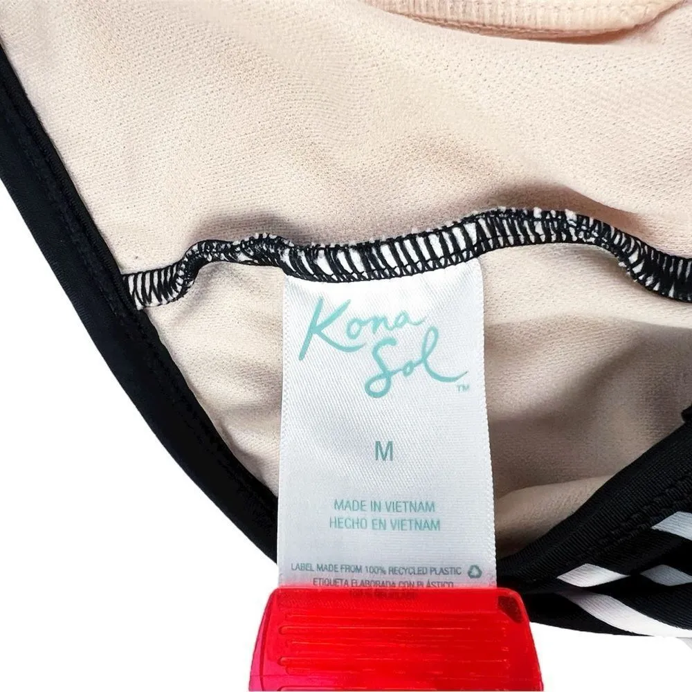 Kona Sol Black White Striped High Neck Racerback Swim Bikini Top Size Medium - Image 3
