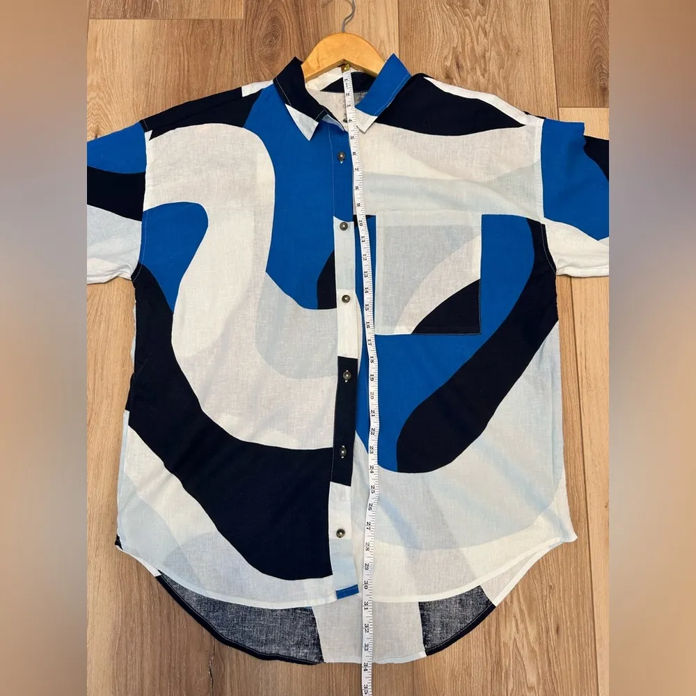 CALIA Women's Oversized Long Sleeve Button Down Cover Up Blue / Navy Size M Size M - Image 9