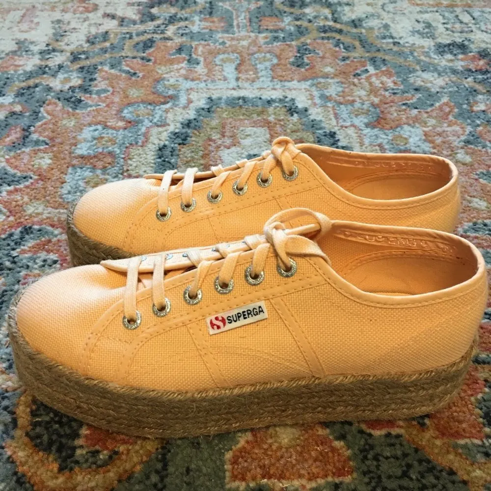 SUPERGA Orange Apricot Peach Linen Platform Rafia Sneakers Shoes EU 38 or US 7.5 - Image 4