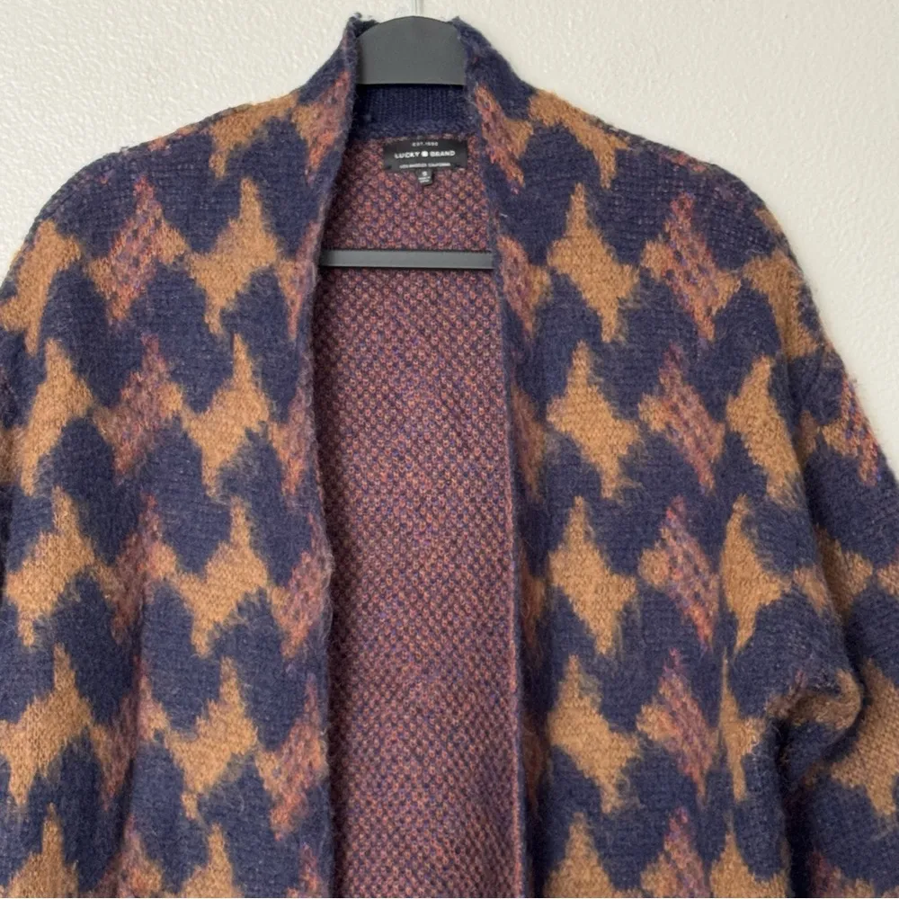 Lucky Brand Wool Blend Boho Longline lona Cardigan Brown/Navy Size Small - Image 3