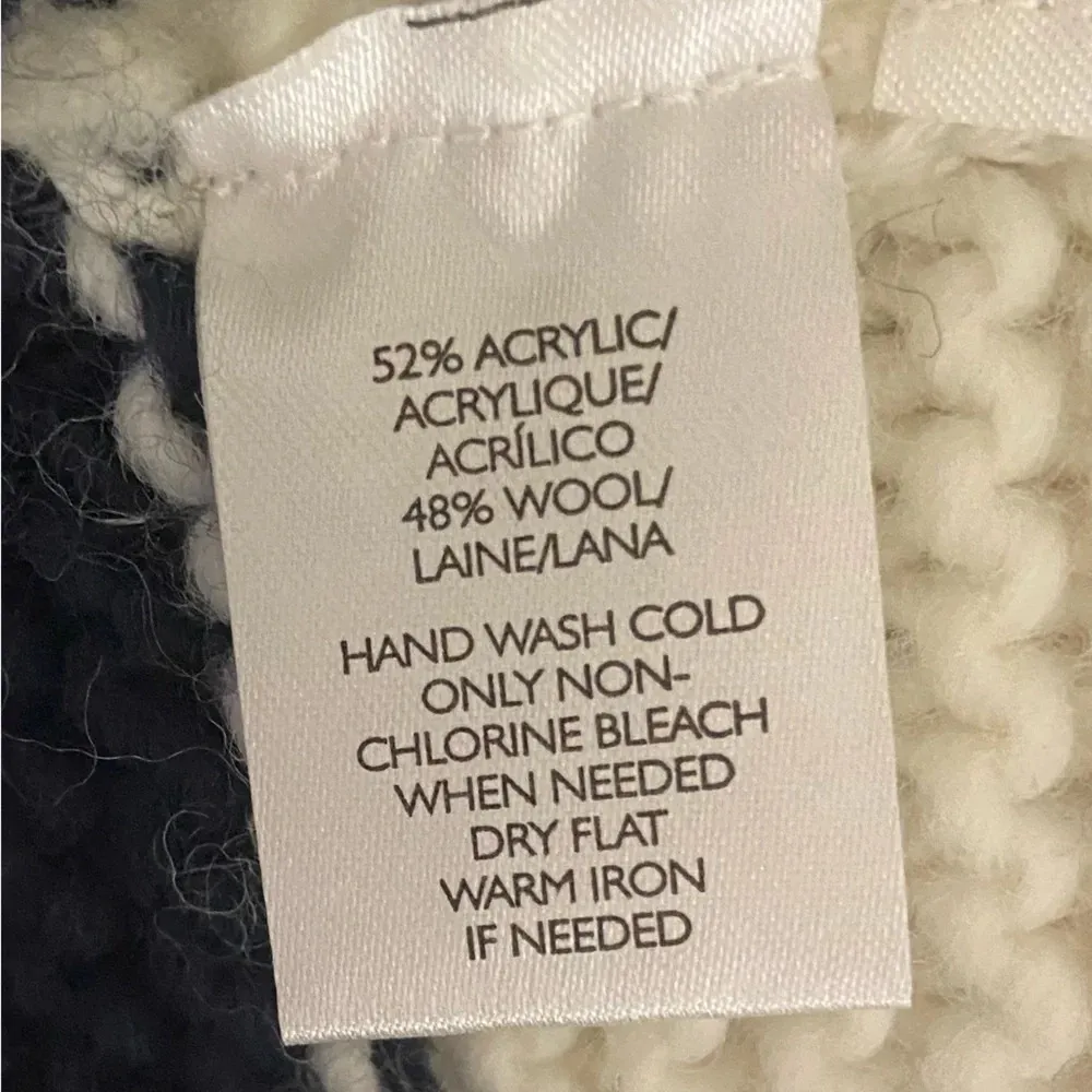 LOFT Blue White Striped W/ Fringe Accent‎ Knit Open Cardigan Sweater Size Medium - Image 6