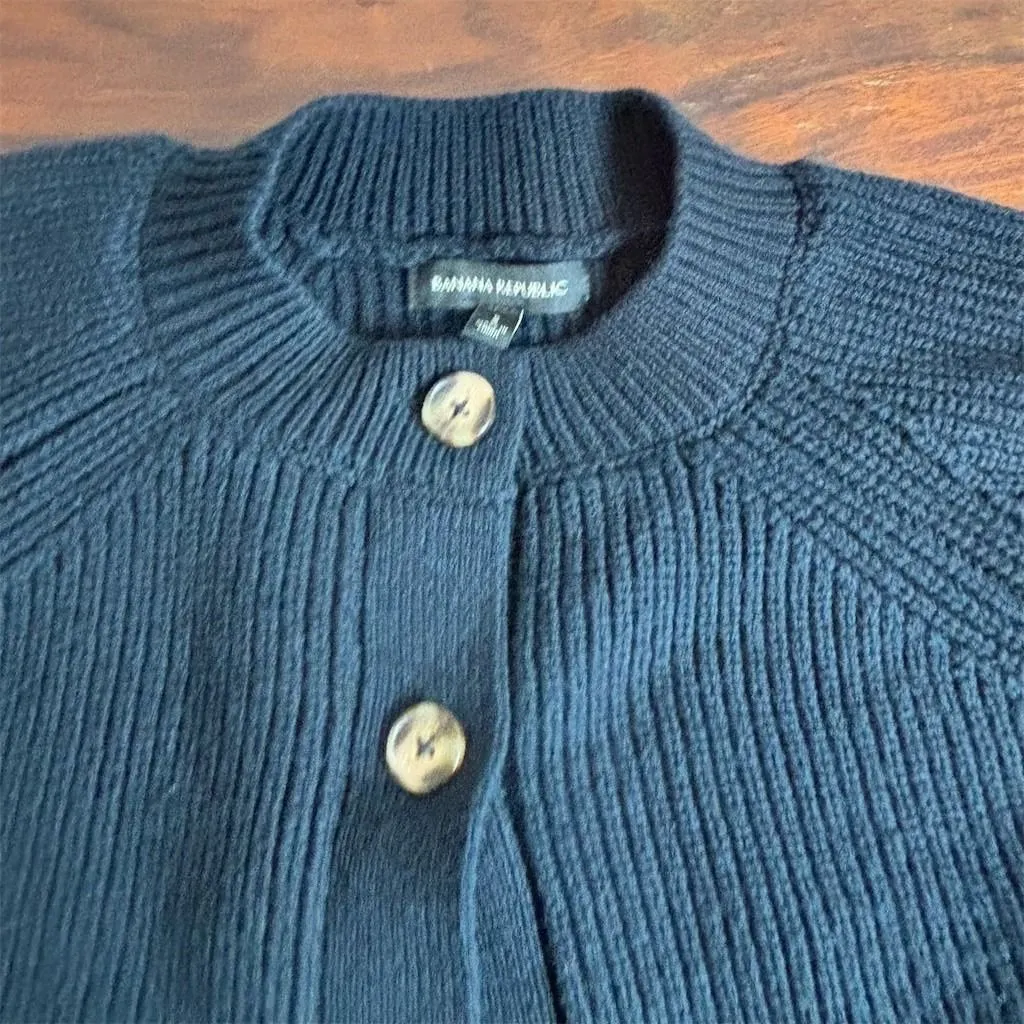 Banana Republic Cardigan Sweater Womens Size S Navy Blue Ribbed Button - Image 2