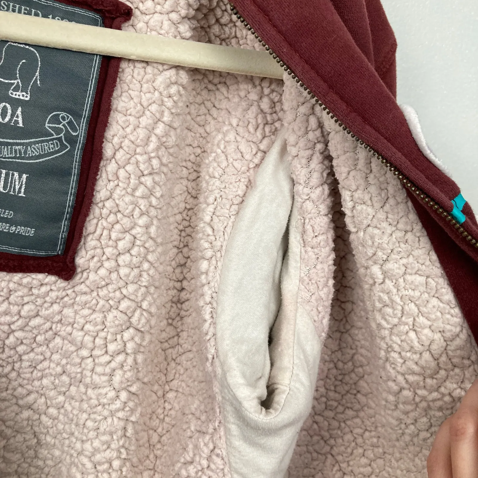 Y2K Cocoa Womens S Burgundy Fleece Lined Spellout Zip Front Hoodie Mallcore Red - Image 5