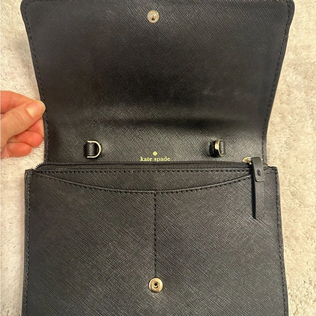 Kate Spade Laurel Way Rhinestone Ribbon Bow Crossbody Clutch Wallet Black - Image 9