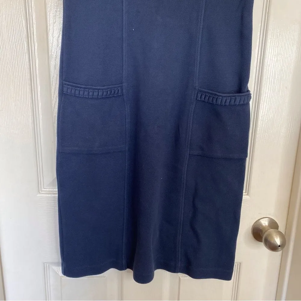BODEN Summer Pique Ponte Sheath Dress Navy Blue Textured Cap Sleeve Size 6L - Image 5