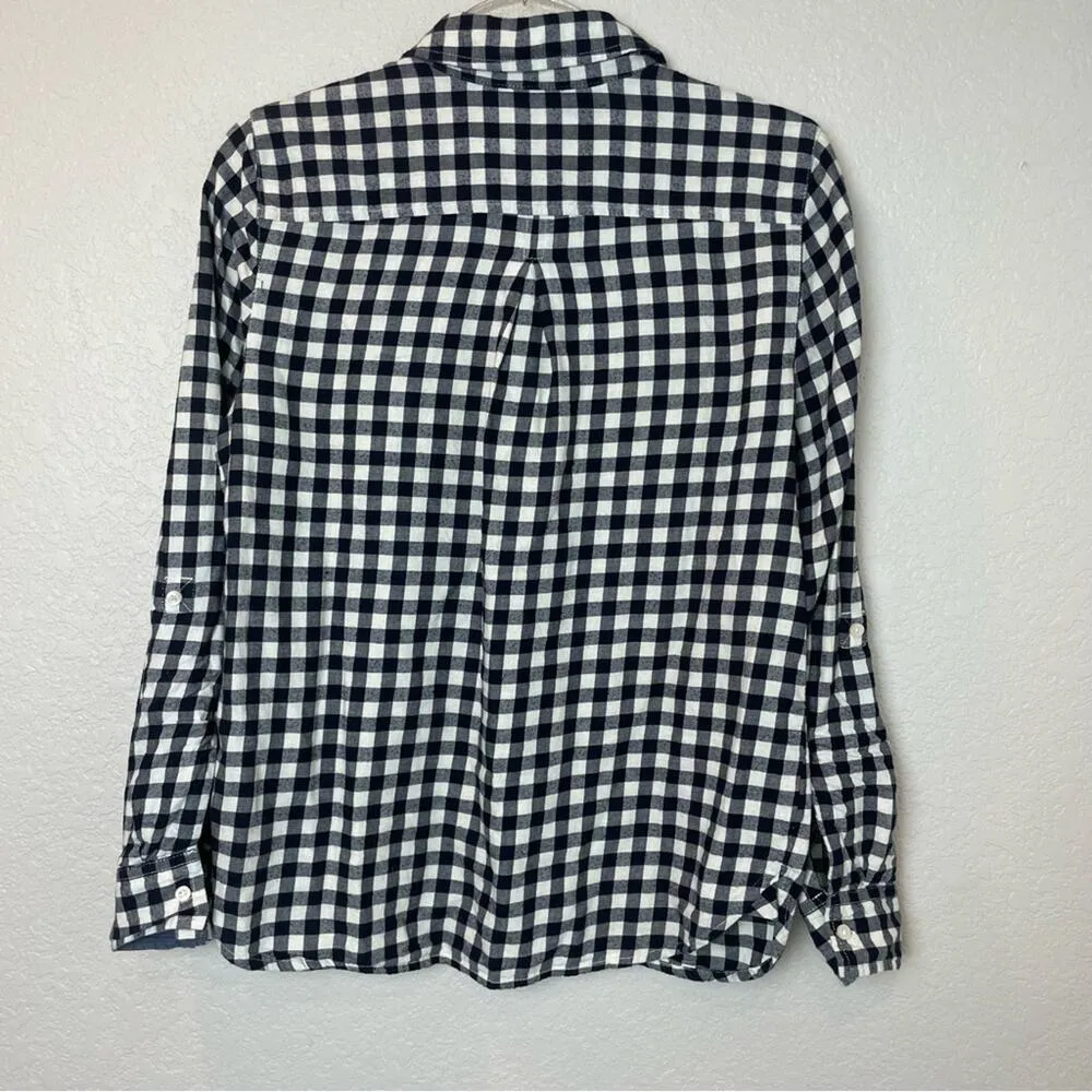 TOMMY HILFIGER Navy & Cream Gingham Button Down Collared Top Size M - Image 9