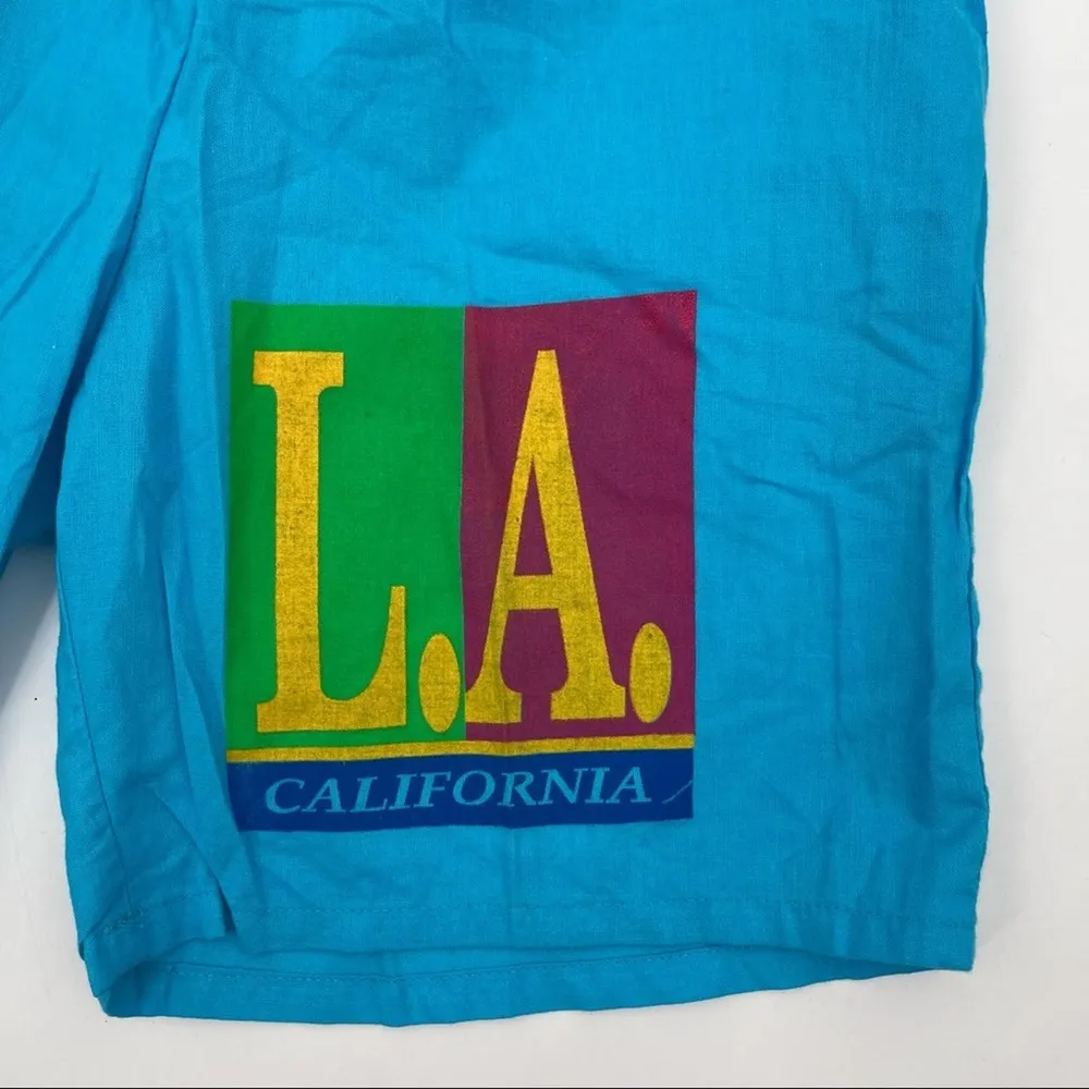 VINTAGE Shorts Blue L.A. California Cotton Long Bermuda Made in USA Size Small - Image 3