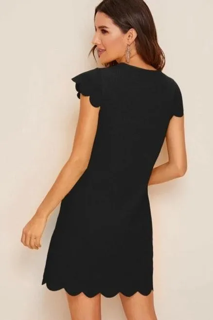 Black Keyhole neck scallop trim tunic dress SZ xs - Image 2