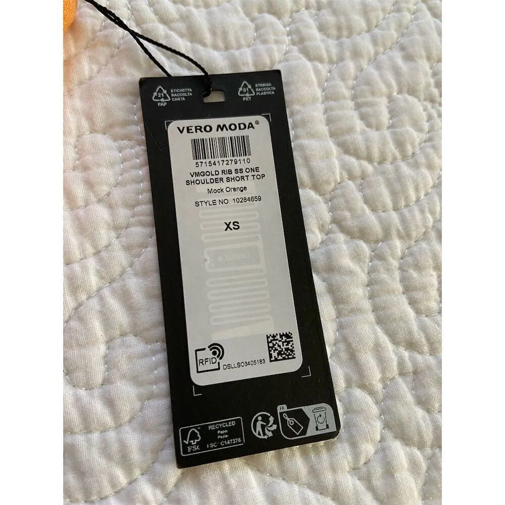 Vero Moda NWT Ribbed One Shoulder Short Sleeve Top XS Orange Casual Knit​ - Image 4