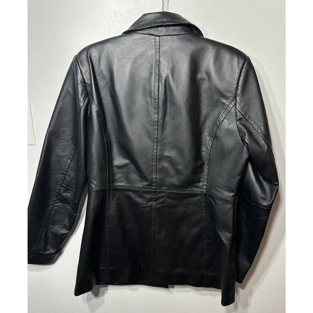 Women's Worthington Brand Black Leather Button Up Jacket RN 93677 Size Medium - Image 2