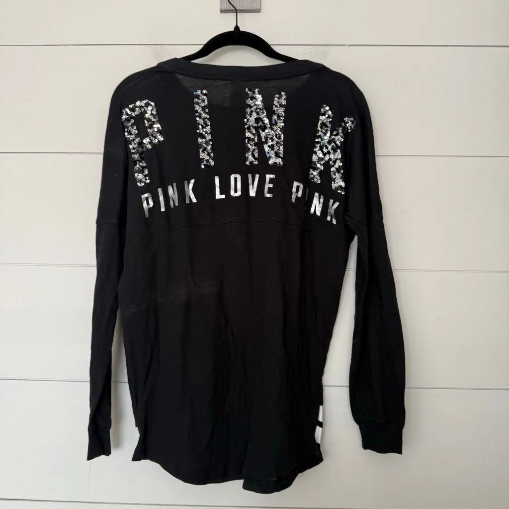 Victoria’s Secret Pink Women’s XS Black Sequin Longsleeve Tee - Image 3