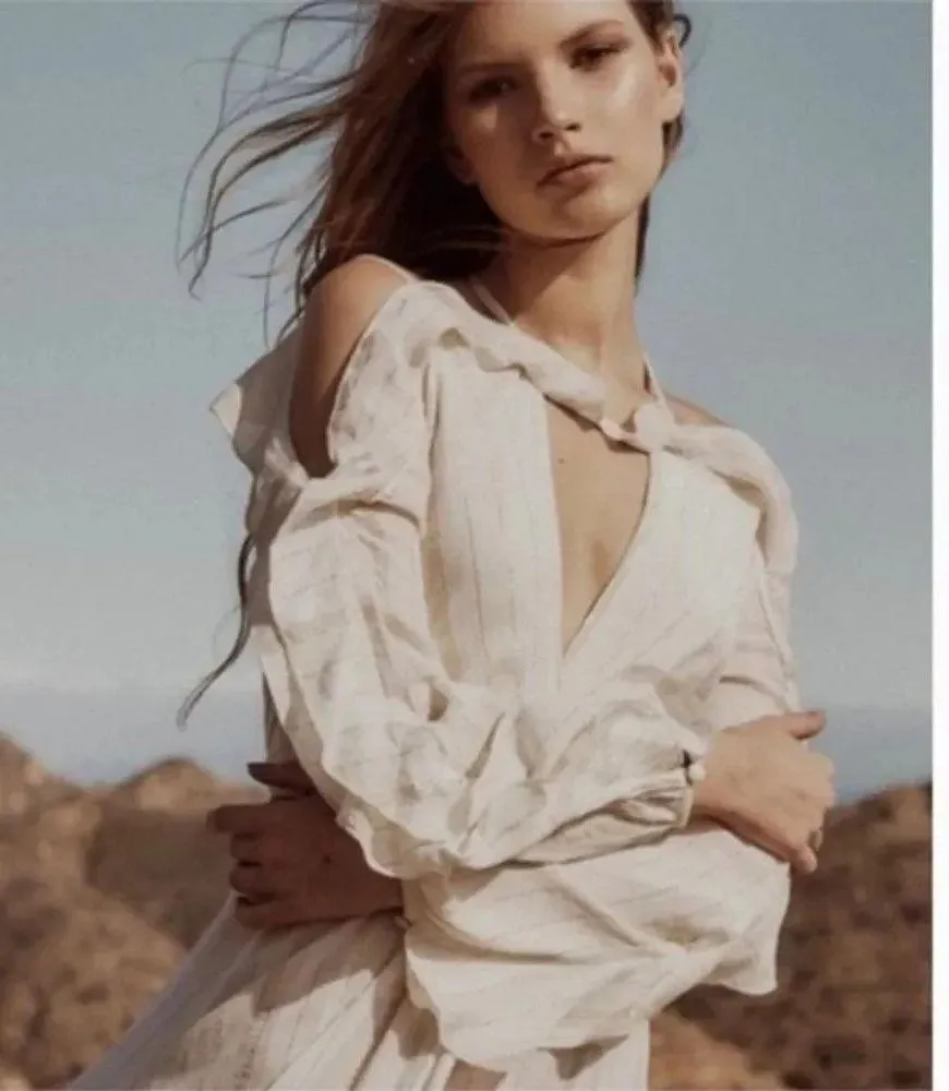 NWT FREE PEOPLE Huxley Maxi Dress Ruffle Cutout Open Back Metallic Boho Size S - Image 2