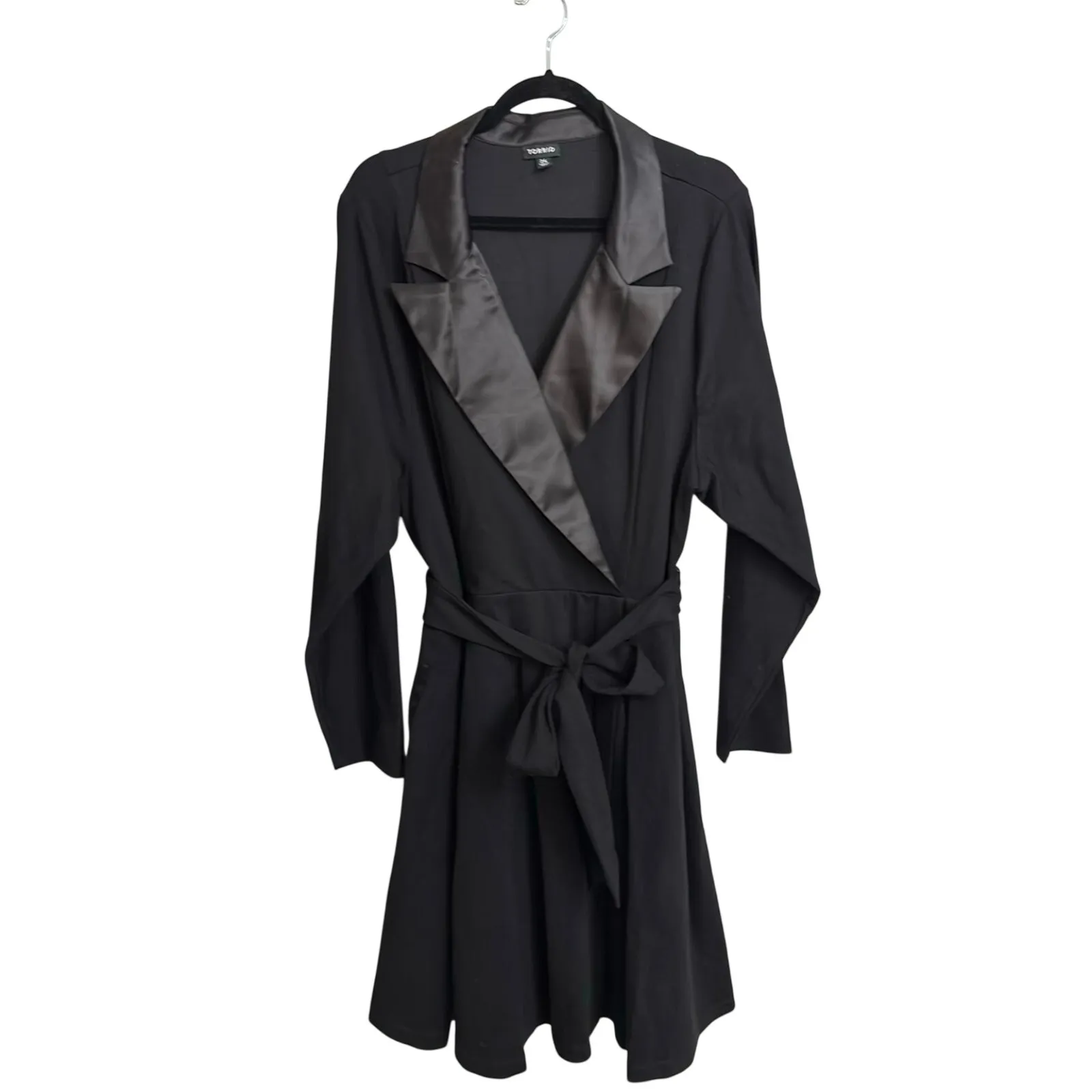 Torrid Tuxedo Dress Womens Size 24 Black Skater Satin Lapel Wrap Belt Mini - Image 2