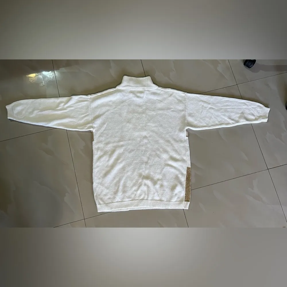 Womens Maurada Ugly Christmas Sweater L Snowflake White Gold Knit Turtleneck VTG Size L - Image 10