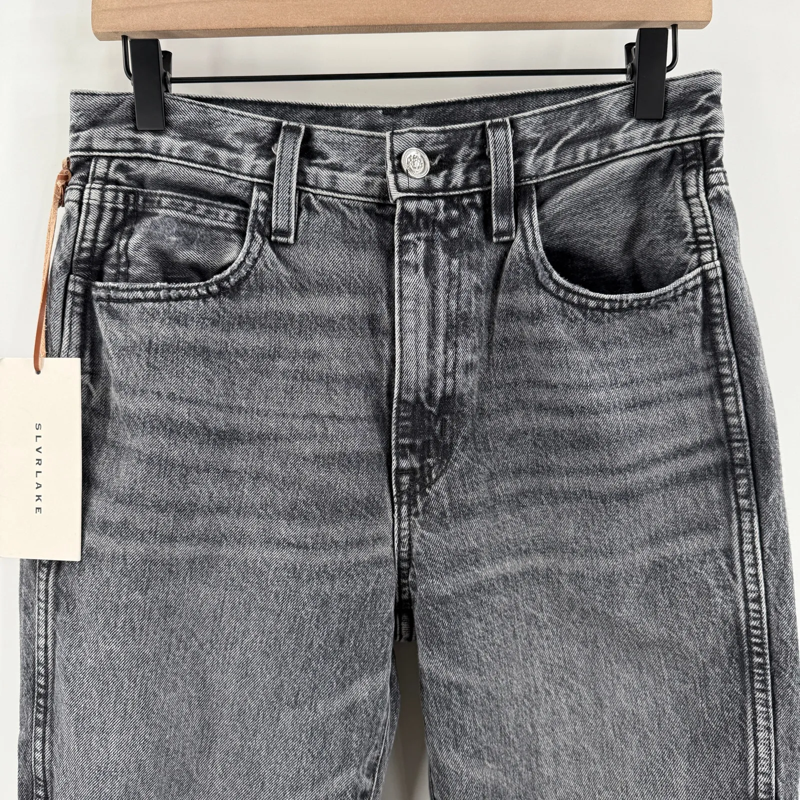 SLVRLAKE Hero Jeans Size 28 NWT Midnight Rider Distressed High Rise Fray Denim Black - Image 6