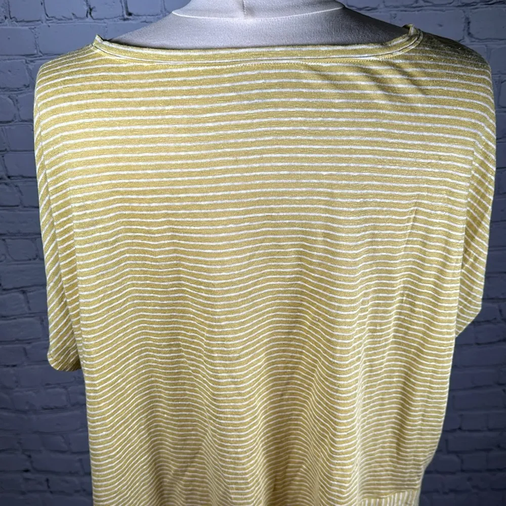 Eileen Fisher Yellow Ochre Organic Linen Jersey Skinny Stripes Boxy Top XL NEW - Image 14